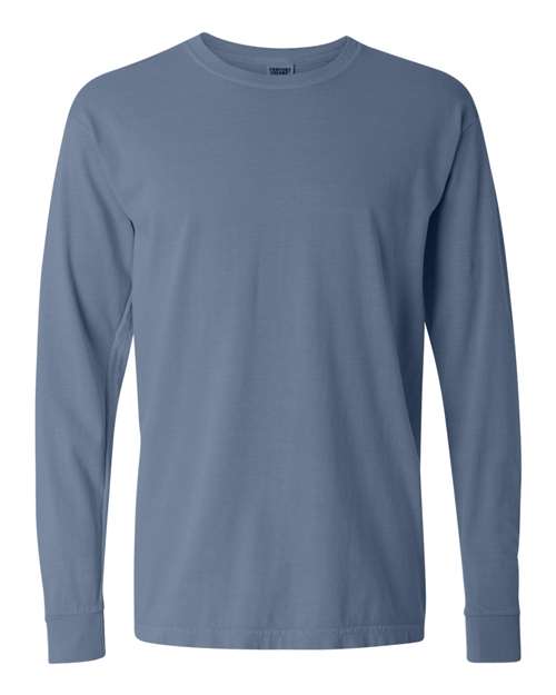 T-shirt épais à manches longues teint en pièce (Bleu) - 6014